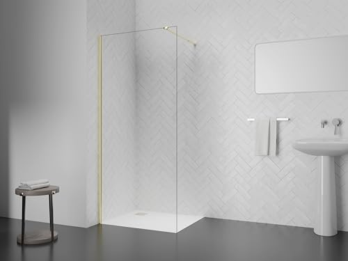 Walk-In duschvägg 90 x 200 cm – 8 mm ESG-säkerhetsglas, guld, reversibelt, aluminiumram, stabiliseringsbygel 70–100 cm, enkel installation, modern duschavskiljare