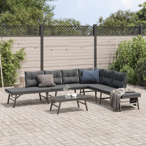Holamys 5-TLG. Garten-Sitzgruppe Schwarz aus pulverbeschichtetem Stahl, verstellbare Seitenteile, Bequeme Kissen, für Terrasse, Balkon, Außenbereich, Modernes Design