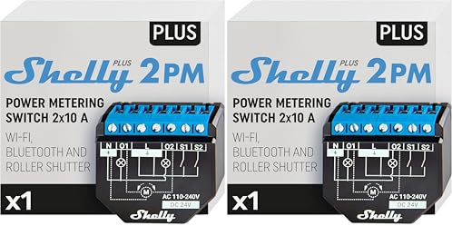 Shelly Plus 2PM | WLAN 2 Kanäle Smart Relais Schalter | Rolladenschalter mit Stromverbrauchsmessung | Hausautomation | Google Home Alexa Zubehör | iOS Android App (Packung mit 2)