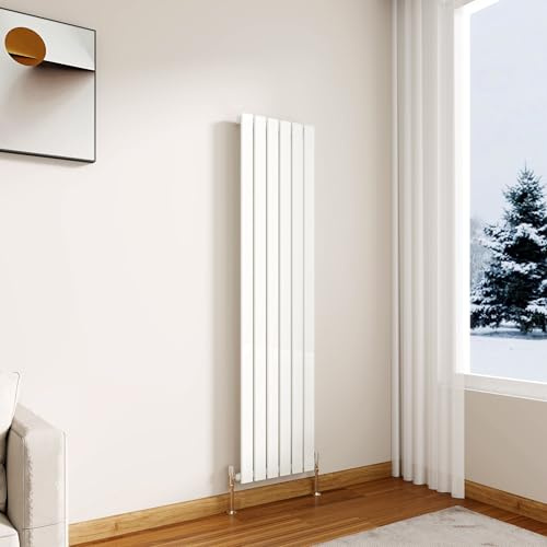 Modern Vertical Flat Panel Radiator,1600x408mm Gloss White Single Stylish Panel Central Heating Heater, Perfect Efficient Hall Radiator, Traditional Wall Mounted Rads, Design for Bedroom, Office