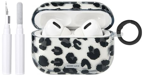 Reownest für AirPods Pro/Pro 2 Hülle mit Reinigungsset, Süßes Transparente Schwarz Leopardenmuster, Stoßfeste und Kratzfeste TPU Schutzhülle mit Schlüsselanhänger Frauen Mädchen–Schwarz
