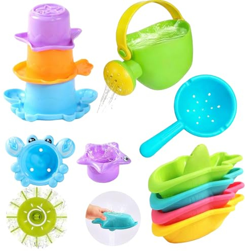 TENGWA Juguetes Baño 10 Piezas 1 2 3 4 Años Juguetes Bañera Bebe Flotante Juego de Pesca Bath Toys para Ducha Piscina Bañera Playa Regalo para Niños y Niñas