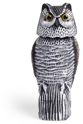 OFFO Effaroucheur Oiseaux, Anti Pigeon, Hibou Effaroucheur, Tourne la Tête avec Le Vent, Pivote à 360°, Anti Pigeons pour Balcon, Jardin et Verger, Oreilles Rondes, Grand Hibou
