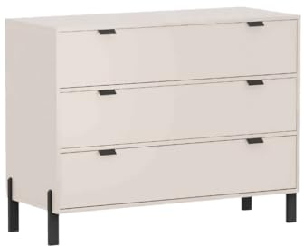 Masseno Kommode MINO 109 cm Sideboard mit 3 Schubladen und Türen für Wohnzimmer Schlafzimmer Modern 109x45x85 cm Beige