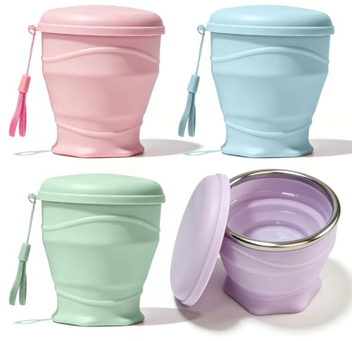 Taurion Lot de 4 gobelets pliables en silicone de 260 ml : design portable, tasse de voyage pliable, facile à nettoyer tasses en silicone pliables avec couvercle, pratique tasse portable camping pour