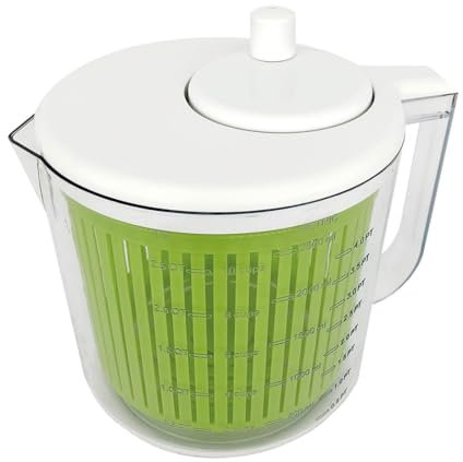 BAUMALU - Mini essoreuse à salade compacte, en plastique robuste, avec manivelle ergonomique, couvercle transparent, idéale pour petites cuisines et préparations rapides, 2,5 litres, blanc transparent