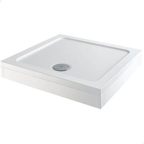 Hydrolux® 760 x 760 x 140mm White Bathroom Shower Tray for Enclosures Cubicles & Wet Room with Waste + Riser Kit, Square