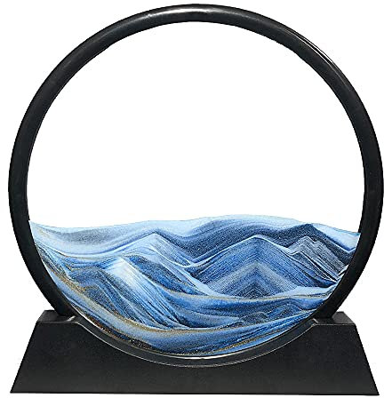 Aoderun Sandbilder Zum Drehen 3d Sanduhr Büro Deko Sand Rundes Glas Fließender Sand Rahmen Bewegliches Sandbild für Schreibtisch Sandmalerei für Erwachses (Blau,20cm)
