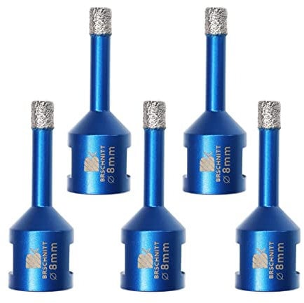 Broca de Diamante 8MM - BRSCHNITT Vacío Soldadura para Perforación en Seco Porcelana Azulejo Granito Mármol M14(5 Piezas)
