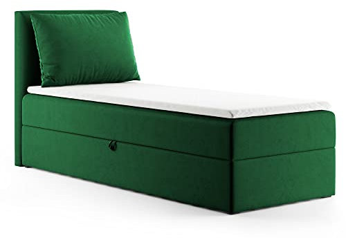 Boxspringbett Egro Mini mit Bettkasten und Kissen - Einzelbett mit Bonell-Matratze und Topper, Polsterbett, Bett, Schlafzimmer (Grün (Kronos 19), 100 x 200 cm)