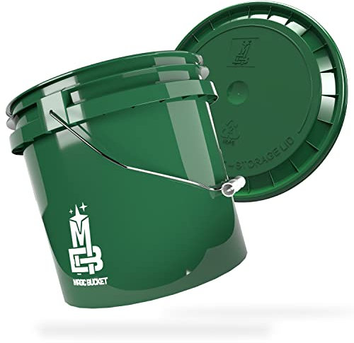 MAGIC BUCKET | Wascheimer Set für Auto Handwäsche Dunkelgrün mit passendem Eimer Deckel | 3,5 US GALLONEN ca. 13 Liter | kompatibel mit Grit Guard, Detail Guardz Dirt Lock, Chemical Guys Dirt Trap