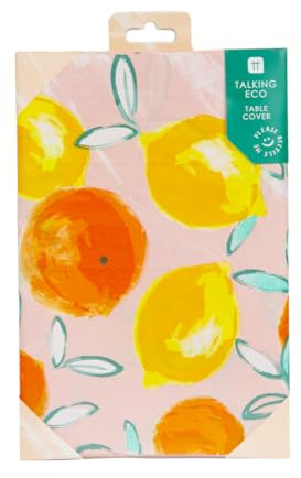 Talking Tables Nappe en Papier Citron & Orange - Housse de Table Jetable Recyclable, Garden Party, BBQ, Pique-Nique, Design Agrumes, 180 cm x 120 cm