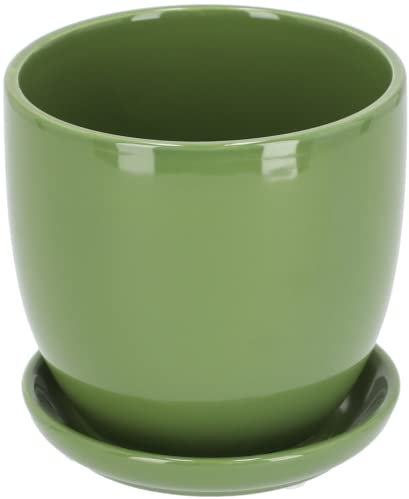 Kotarbau® - Vaso da fiori in ceramica per piante con vassoio antigoccia, diametro da 20 cm, colore verde