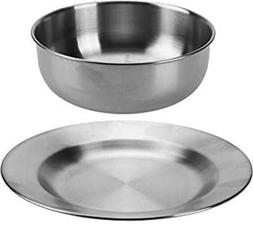 Stainless Steel Plate and Bowl Set Camping/Outdoor Eating/Drinking Gear 8507