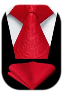 HISDERN Krawatte Rot Herren Krawatten mit Einstecktuch Hochzeit Elegant Krawatte & Taschentuch Set Business