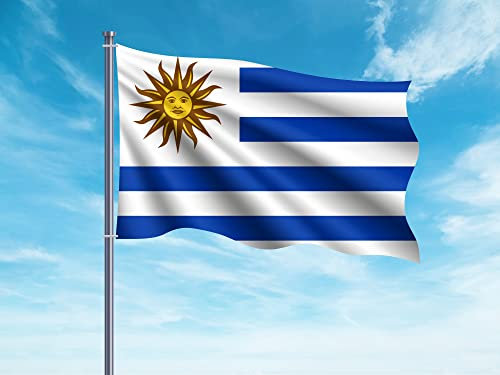 OEDIM Bandera de Uruguay 150x85cm Reforzada y con Pespuntes Bandera con 2 Ojales Metálicos y Resistente al Agua, Azul Blanco, LEG06497001