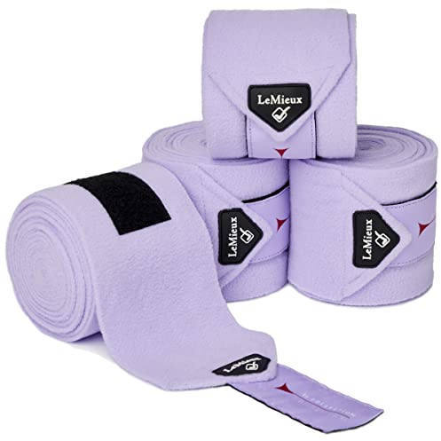 LeMieux Classic Polo Exercise Bandages in Wisteria with Zipped Case - Soft Fleece Protection Wraps - 3.8 m Long - Pack of 4 - Full