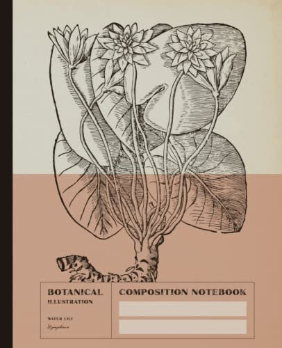 Composition Notebook Botanical Illustration Water Lily Nymphaea: Pink Floral Vintage Plant Drawing with Modern Aesthetic | Retro Color Block Series | For Women and Girls | College Ruled | 7.5 x 9.25