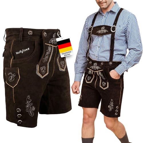 HOFGLANZ® Trachten Lederhose Herren Kurz - Hochwertige Trachtenhose für Herren mit Hosenträgern - Traditionelle Echtlederhose für Oktoberfest Bequem & Robust (Größen 46-58)