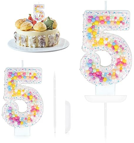 Yiran Pastel Pearl Sequin 5th Birthday Candles for Girl, Number 5 Candle, Macaron Candles, Number Birthday Candles for Cakes, 5 Birthday Candle, Cake Candles Cake Topper Decorations for Birthday Party
