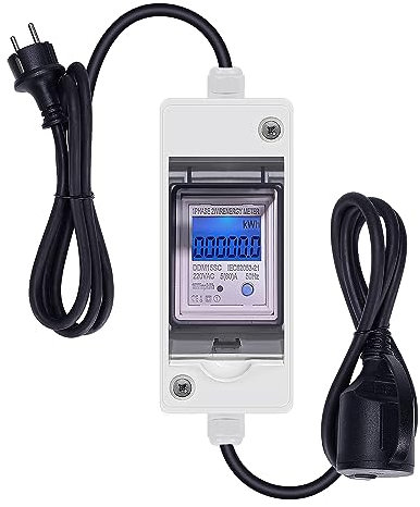 Btstil Mobiler Digitaler Stromzähler, 230V Stromverbrauch Messgerät mit LED & Reset, Tragbar IP65 Wasserdicht LCD Digitaler Stromzähler für Wohnmobile Elektrofahrzeuge (Schwarz)