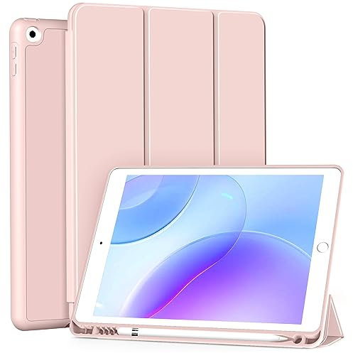BFGTSJF Hülle für iPad 9/8/7 10,2, Modell 2021/2020/2019, 9./8./7. Generation, mit Stifthalter, Auto Wachen/Schlafen, Ultradünne Schutzhülle aus TPU für iPad 10.2, Rosa