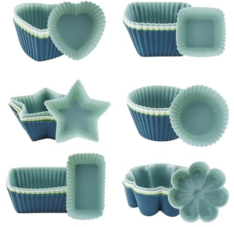 TOKSEO 24 Stück Silikon Muffinförmchen,6 Typen Formen Wiederverwendbare Silikon Backformen, Antihaft Beschichtete Muffin Silikonform, spülmaschinenfest (4 Farben)