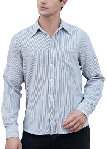 HISDERN Men's Oxford Shirt Long Sleeve Adult Casual Button Down Smart Dress Shirts for Men with Pocket Regular Fit Navyblue/White 3XL