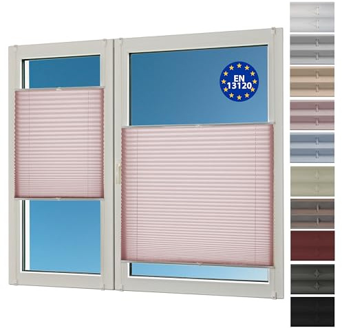 Sunlusso Klemmfix Plissee ohne Bohren Blickdicht (Rose Crash, 75 x 140 cm) - lichtdurchlässig, ohne Verdunkelung - Fensterrollos, Klemmrollos, Rollos für Fenster ohne Bohren