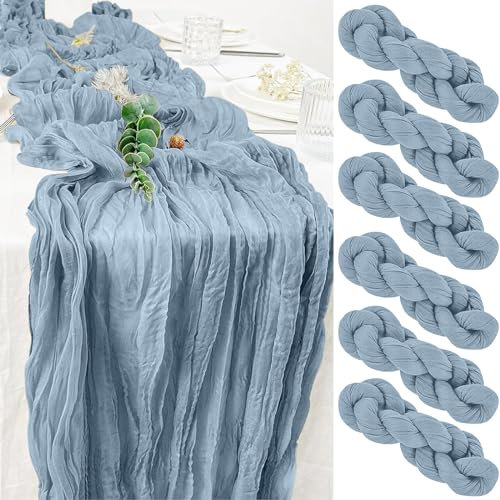 Seihtuch Tischläufer, 6 Stück Blau Käsetuch Tischläufer, Boho Gaze Käsetuch Tischläufer Rustikaler Durchsichtiger Läufer, Tischdecke für Boho, Hochzeit, Dekoration, Geburtstagsparty, 90 x 300 cm