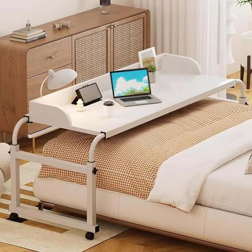 SRHIMEOS Betttisch Auf Rollen, Betttisch Laptop, Betttisch FüR Krankenbett, Überbetttisch höhenverstellbar für Wohnzimmer Schlafzimmer Krank (White)