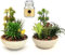 HOMEVID Plantas Artificiales Decorativas con Maceta para Interiores y Exteriores Plantas de Plástico para el Hogar Pack 2 Unidades + Vela de Cristal (Vainilla)