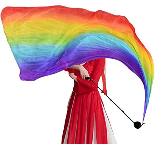 Keuyeo Seidenschal Poi-Ball, Buntes Seidenflaggenband, Streamer, Bauchtanz-übungsbühne, Requisiten, 200 X 70 cm, Schleier, Individuelle Farbe