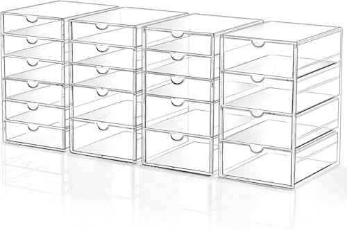 4 Stück Cosmetic Organizer mit 20 Schubladen, stapelbar langlebig Acryl Lagerung Schubladen, transparente Frisiertisch Schreibtisch Organisatoren für Büro Bad Schmuck Organizing
