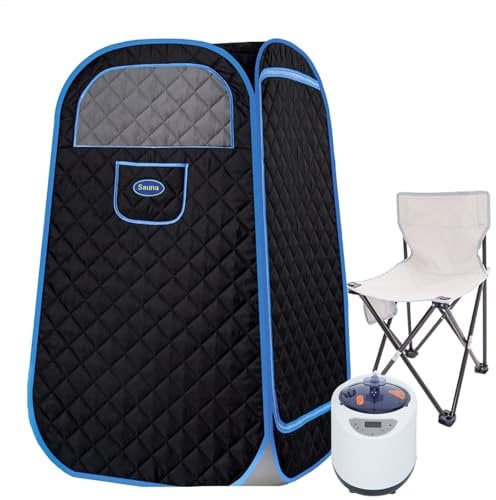 Portable Steam Sauna,Portable Steam Sauna Tent,with 1000w&2.2l Steam Generator,Personal Sauna Tent for Relaxation & Spa at Home Remote Comes with Remote Control,Folding Chair(Black)