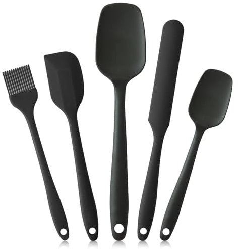 Hmseng 5 Pcs Silicone Spatula, Food Grade Heat Resistant Spatulas Set for Baking, Cooking, and Mixing, BPA Free Non Stick Rubber Spatula Set-Black