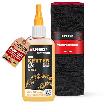 SPRINGER RX3700 - - Bio Kettenöl 100ml + Tuch - - Made in Germany - - Fahrrad-Kettenöl Korrosions- & Verschleißschutz - - Allwetter Fahrradöl schonend - - Ketten-Fett für z.B. E-Bike & MTB
