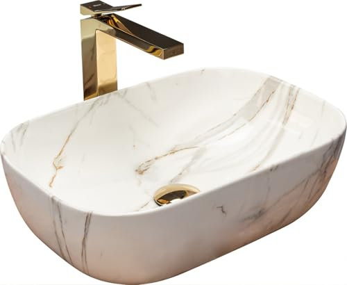 GTM Design Lavabo à poser, brillant, moderne, sans trou de robinet, élégant, ovale, pour salle de bain et WC d'invités, lavabo de salle de bain uniquement, modèle 2