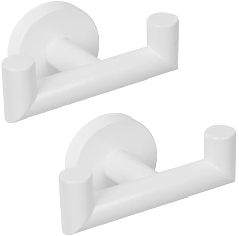 YUET 2 Piezas Ganchos para Pared, Acero Inoxidable, Colgador Toallas, Colgador para Baño Cocina Albornoz Trapos, Toalleros de Gancho de Baño con Tornillo, Montaje en Pared (Blanco)