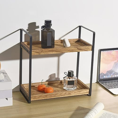 Coffee Bar Station Organizer Kitchen Spice Rack Wooden Coffee Stand, Shelf Wall Mount Shelving, Microwave Accessories Stand, Countertop Organizer, Tower Tiered Dessert Storage, Cupcake Display (B)