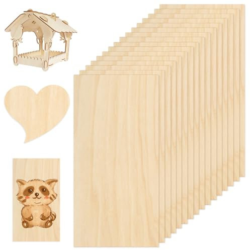 16 Pcs Plywood Sheets, Blank Basswood Sheets, Unfinished Wood Sheet, Thin Wood Board for Woodcraft Model, Crafts, Painting, Engraving, Stenciling