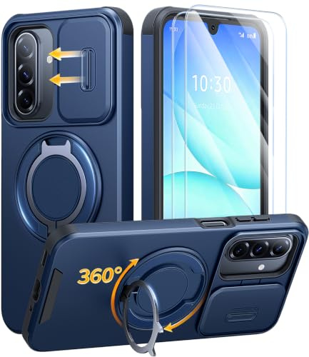 AOUIA für Samsung Galaxy A17/A16 5G Hülle mit 2 Stück Panzerglas, Kameraschutz, 360° drehbarer Ringständer, Militärstandard Stoßschutz Handyhülle für Samsung A17/A16 5G, Blau