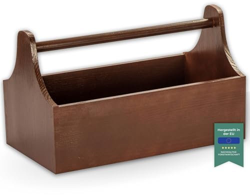 LAUBLUST Werkzeugkiste aus Holz - Werkzeugkasten mit Griff - Braun, 34 x 18 x 20 cm | Werkzeugkoffer leer - Männerhandtasche | Präsentkorb zum Befüllen - FSC®
