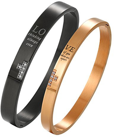 Cupimatch Pärchen Armreif Paar Armband, Edelstahl Puzzle LOVE Kreuz Partner Armbänder mit Zirkonia rosegold schwarz Valentinstag Geschenke
