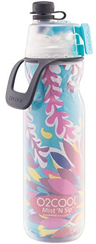 O2COOL Insulated Water Bottle, Mist 'N Sip Tropical from Color Series, 20 oz, 20 Ounce