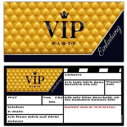 BREITENWERK 14er Set V.I.P. Einladungskarten - edle Premium Einladungen für VIP-Party Event Kinder-Geburtstag für Jungen Mädchen und Erwachsene