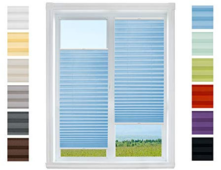 Plissee Rollo NACH MAß zum Anschrauben | TOP QUALITÄT Pearl Stoffkollektion | Halterungen zum Schrauben | Faltrollo Jalousie, Sichtschutz, Sonnenschutz Fenster (Lichtblau, B: 81-90cm, H: 70-90cm)
