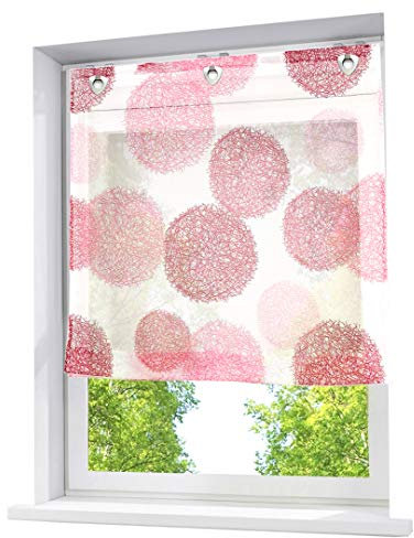 Raffrollo mit Kreis-Motiven Druck Design Rollos Voile Transparent Vorhang (BxH 80x140cm, Pink mit U-Haken)