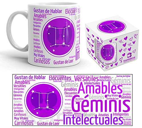 Kembilove Taza de Desayuno Horóscopo Géminis – Taza de café de Signo del Zodiaco Géminis – Tazas de Café y Té Horóscopo de Géminis – Regalo Original para Parejas, Cumpleaños, Amigos