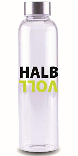 Steuber Glasflasche mit Schriftzug HALBVOLL, 700 ml, Borosilikatglas/Edelstahlverschluss, temperatur-resistent, spülmaschinengeeignet